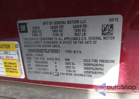 2016 Chevrolet Traverse 1Lt z USA, uszkodzony, nr VIN 1GNKVGKD7GJ158351